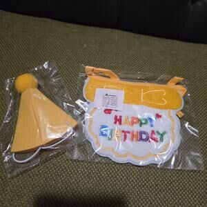 Cat Birthday Hat & Bandana Set for Small Dogs and Cats Party Hat & Bib Yellow